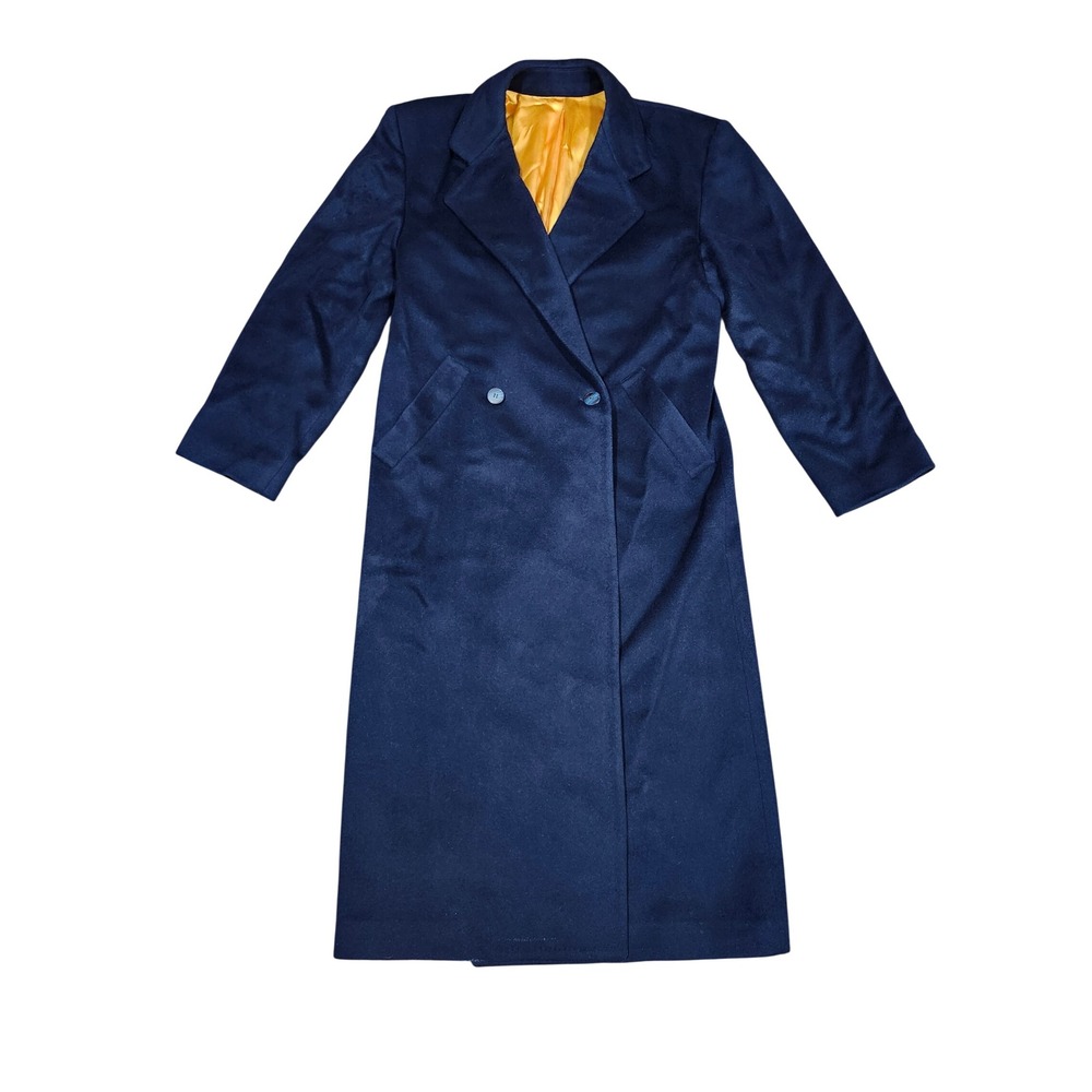 • Vintage Michael Bevins for Saks Fifth Avenue Wool Overcoat Navy Blue Small EUC